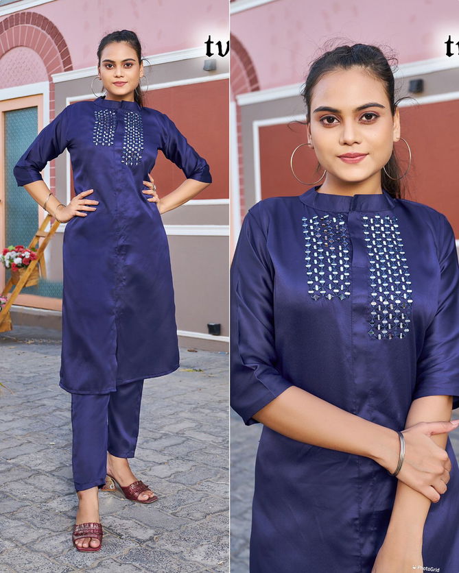 Look Me Blue Hills Real Mirror Work Kurtis With Bottom